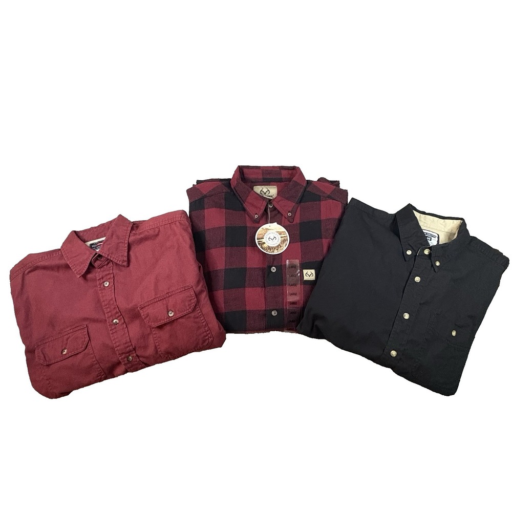 MIXED LOT OF 3 Men's L Realtree/Lee/Wrangler LS Button Up Shirts SEE DESCRIPTION